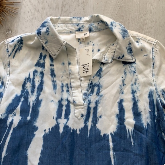 Joh Denim Tye Dye Dress tunic size Large pockets roll up sleeves lightweight - Picture 3 of 13